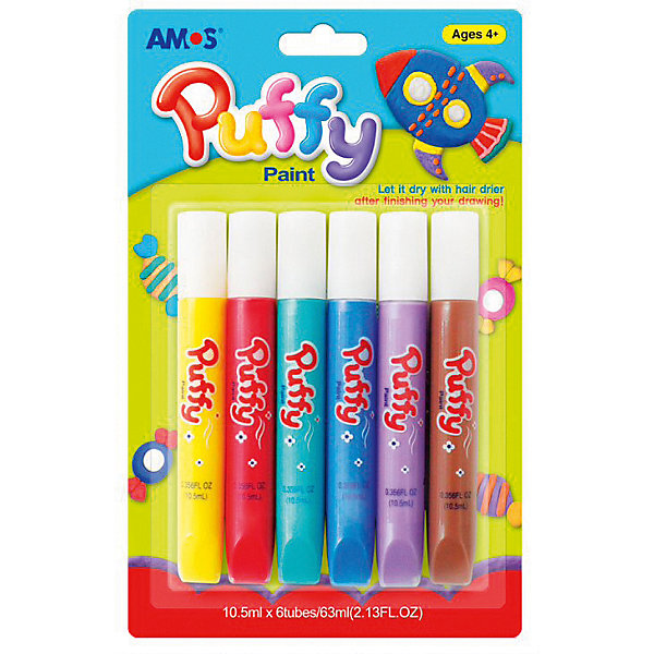 

Объёмные краски Amos "Puffy", 6 цветов, Зеленый