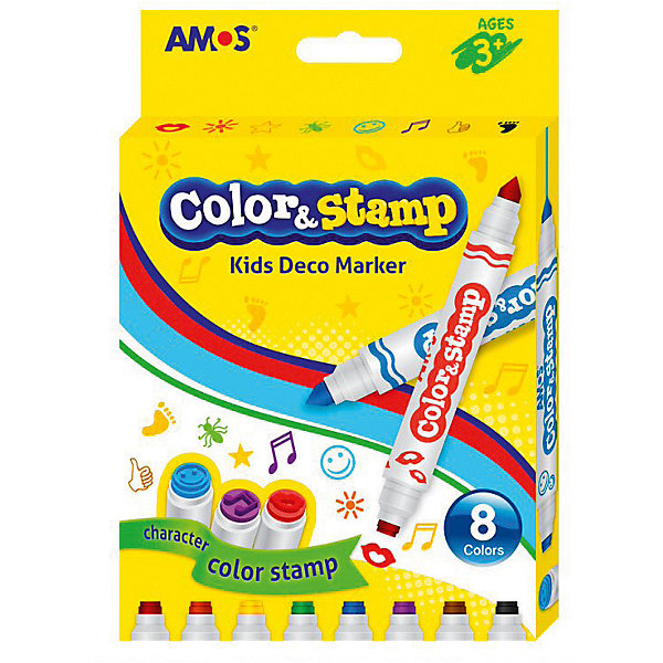 

Маркеры со штампами Amos двухсторонние, 8 цветов, Желтый