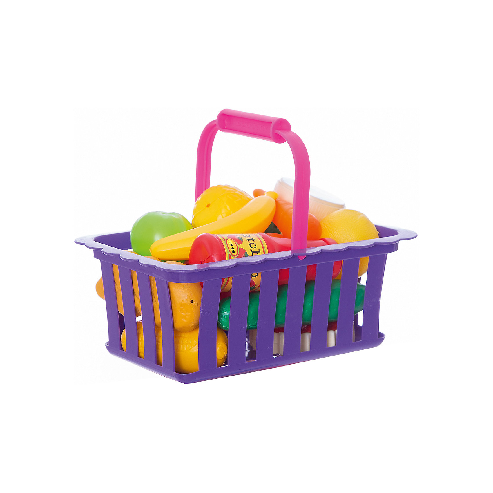 фото Игровой набор Dohany "Овощи и фрукты" в большой корзине, бордовый