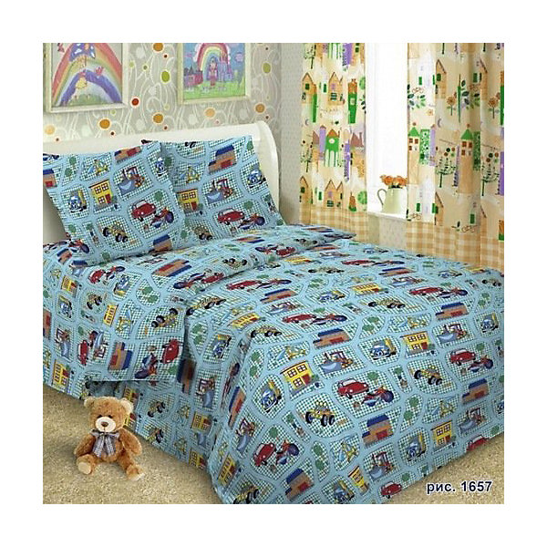 

Детское постельное белье 1,5 сп Letto, Веселые машинки, Синий