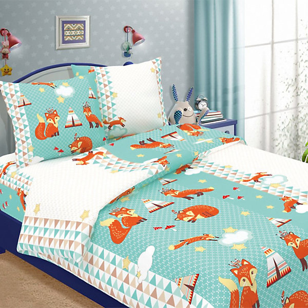 

Детское постельное белье 1,5 сп Letto, Лисички, голубой