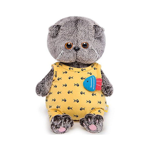 

Мягкая игрушка Budi Basa Кот Басик Baby в желтом комбинезоне с рыбкой, 20 см, Коричневый
