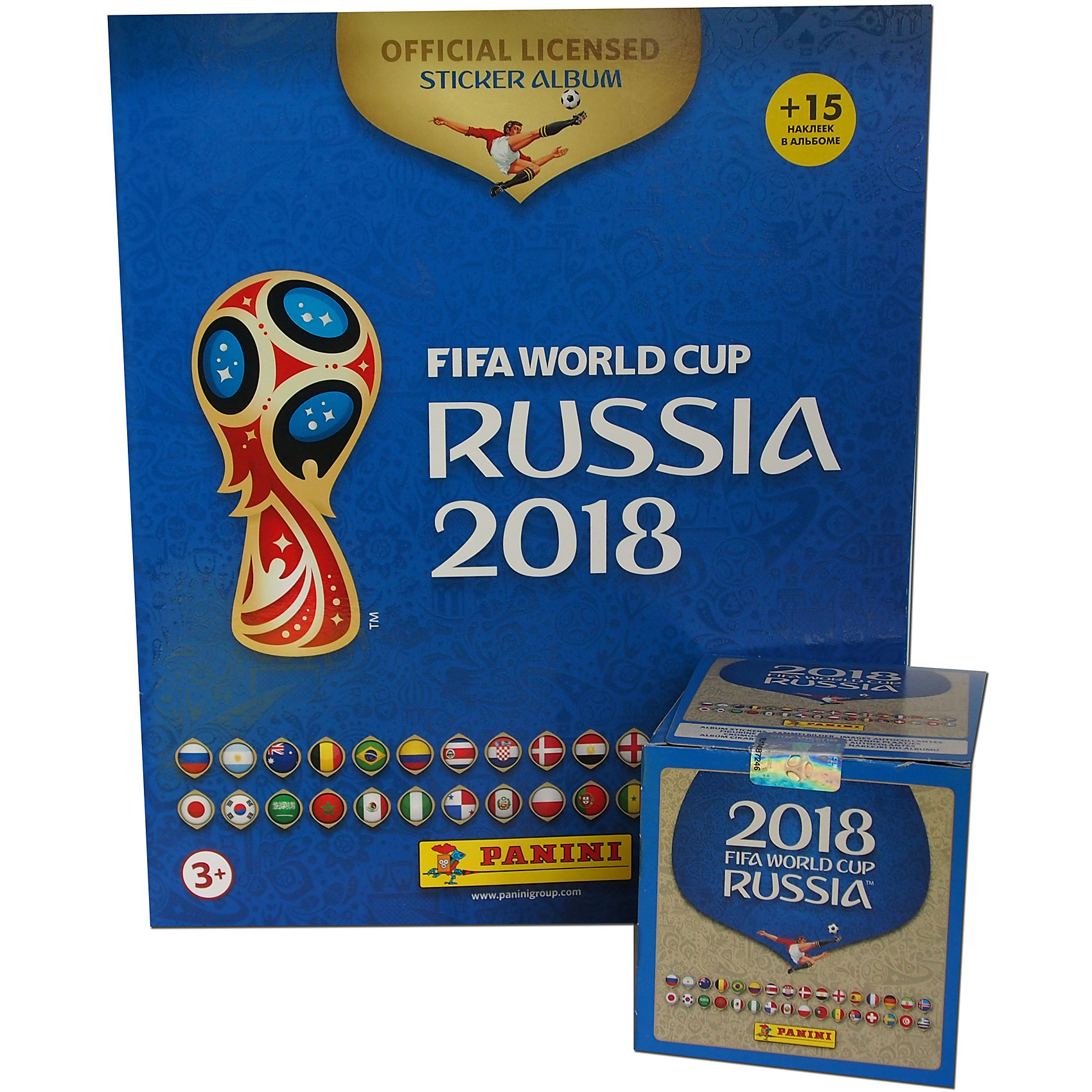 фото Альбом с наклейками и бокс (50 пакетов наклеек) Panini "Чемпионат Мира по футболу FIFA 2018"