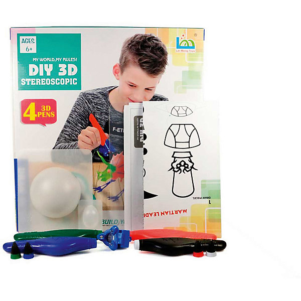 

3Д ручка DIY 3D Stereoscopic "3D Magic Glue" Динозавр 2, 4 ручки, Разноцветный