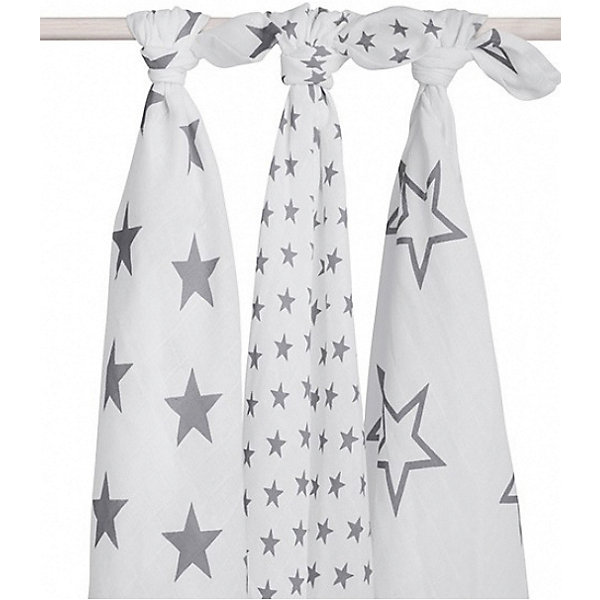 

Комплект муслиновых пеленок 115х115см, 3шт, Little star grey (Серые звёзды), Серый