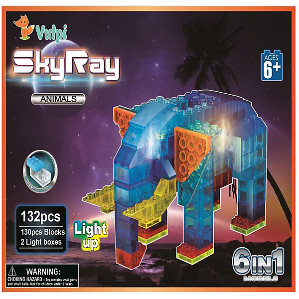 

Светящийся конструктор 6 в 1 Sky Ray "В мире животных", 132 детали, Разноцветный