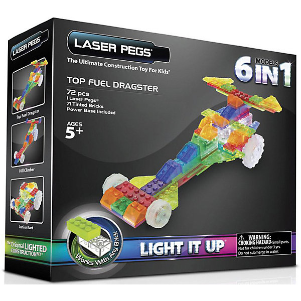 

Светящийся конструктор 6 в 1 Laser Pegs "Гонка", 18 деталей, Разноцветный