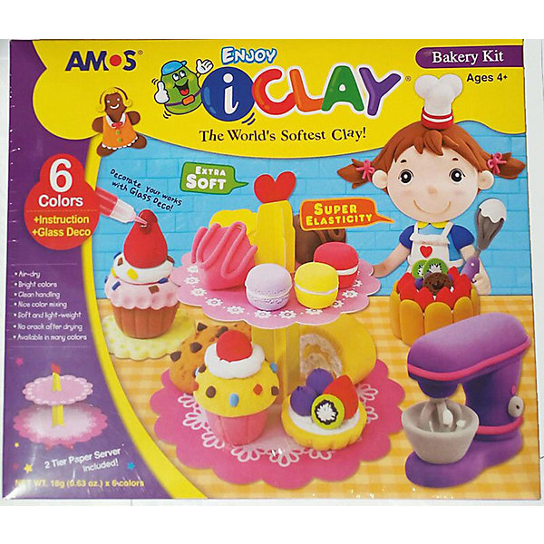 

МАССА iClay д/лепки Amos "Французский десерт",6 цв. по 18 гр,2 витражн.краски,. 3D подставка, Желтый