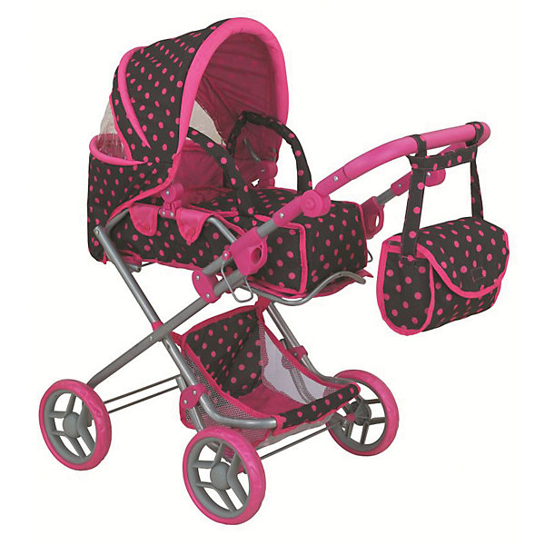 

Коляска для кукол Buggy Boom "Infinia" трансформер, в горошек, Черный/розовый