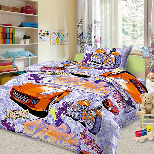 

Детское постельное белье 1,5 сп Letto, Граффити, голубой, Синий
