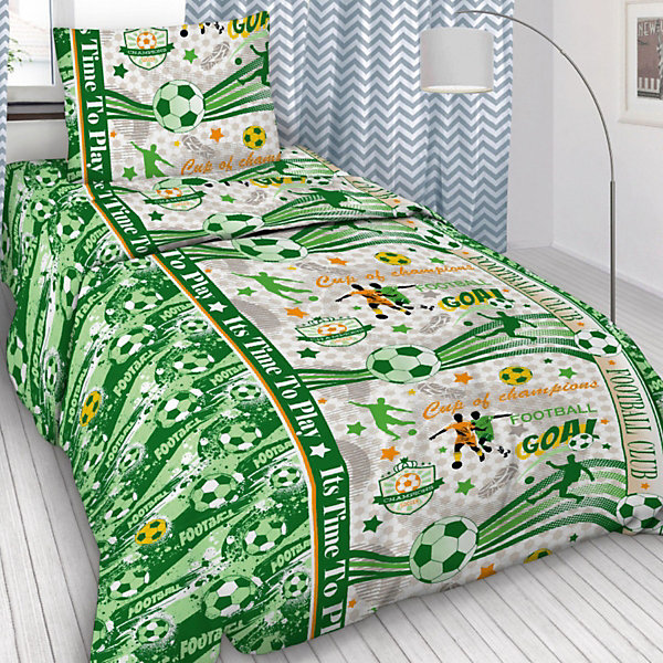 

КПБ детский "Letto" Форвард, зеленый, нав-ка 50х70, 100% хлопок