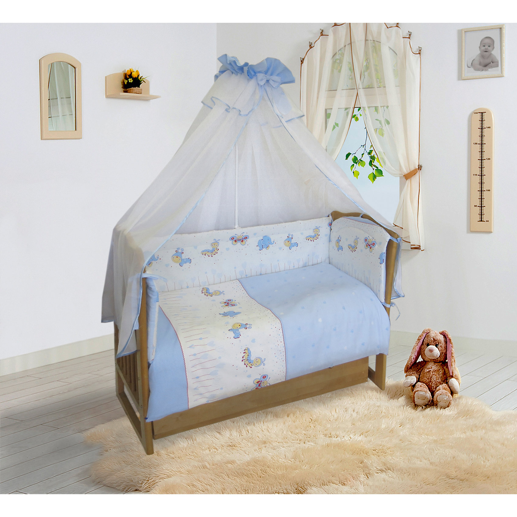 фото Бортик в кроватку Soni Kids "Ласковое лето" голубой, на молниях