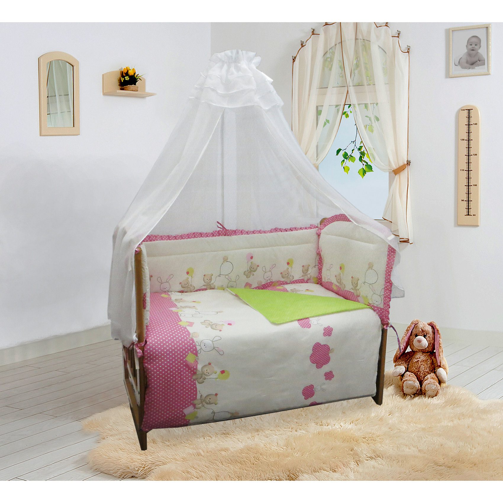 фото Бортик в кроватку Soni Kids "В уютных облачках" розовый