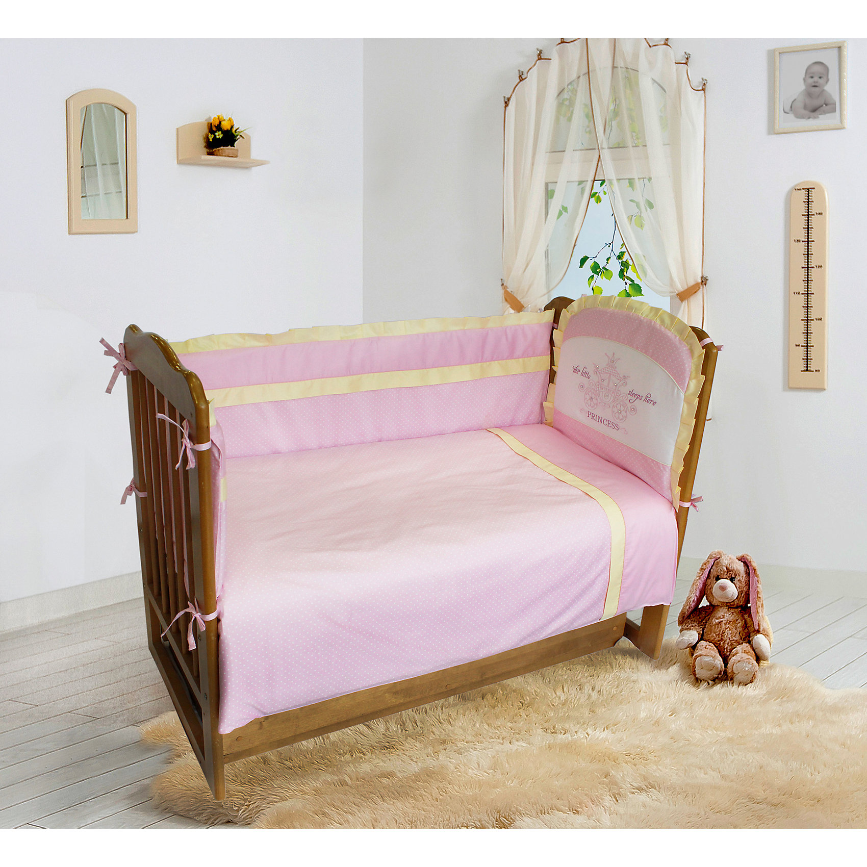 фото Комплект постельного белья из 6 предметов Soni Kids "Лунная прогулка" розовый в горошек