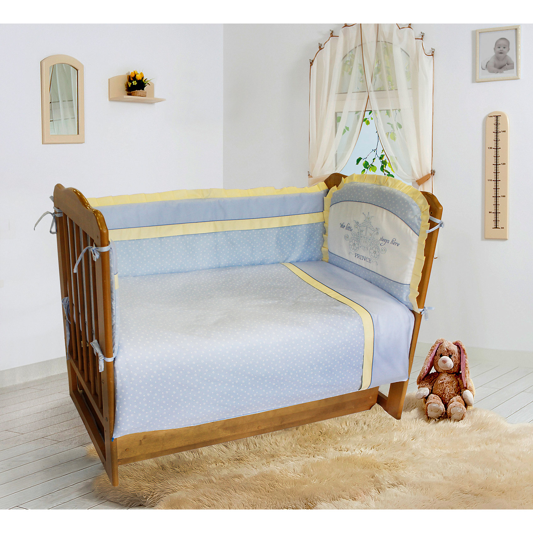 фото Комплект постельного белья из 6 предметов Soni Kids "Лунная прогулка" голубой в сердечки