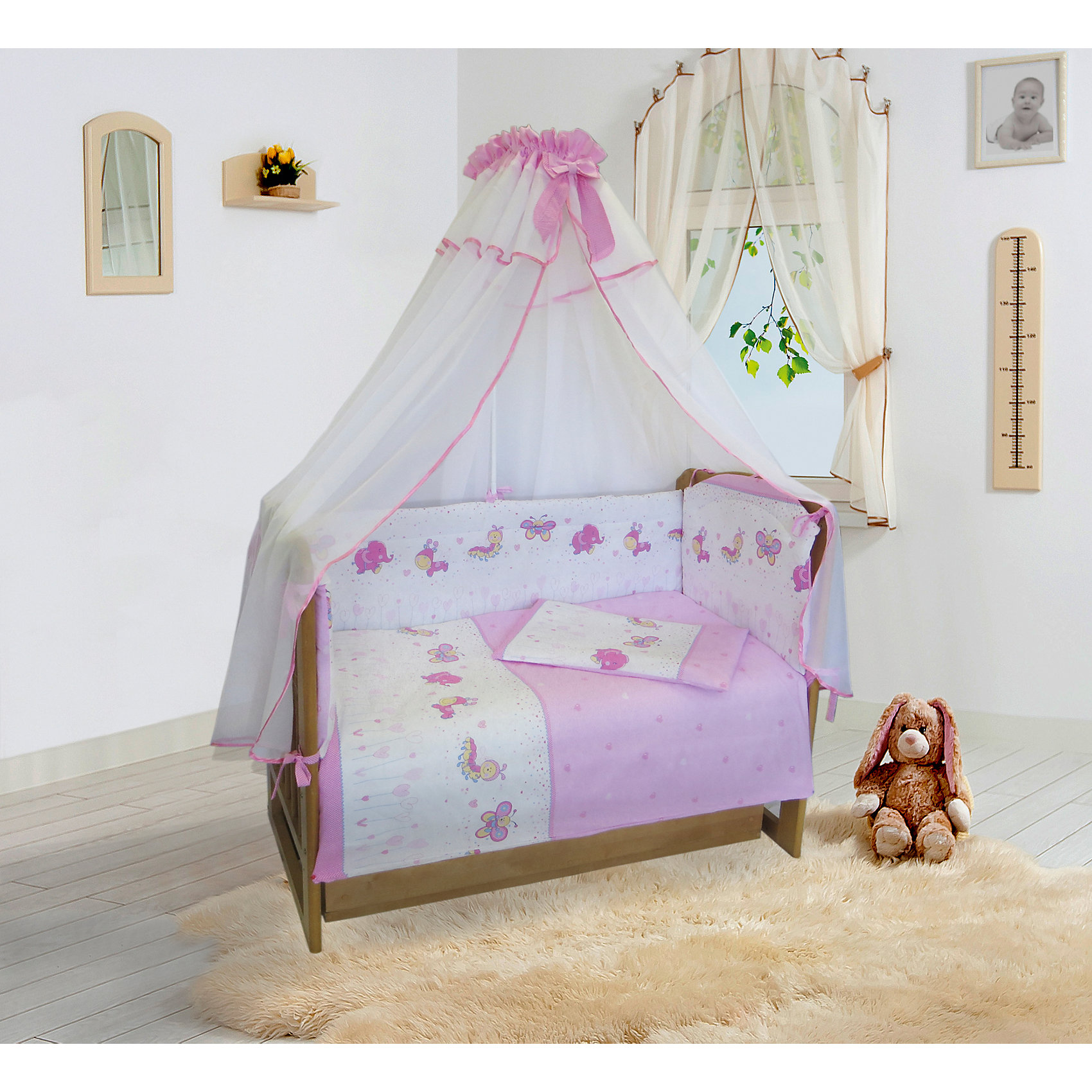 фото Бортик в кроватку Soni Kids "Ласковое лето" розовый, на молниях