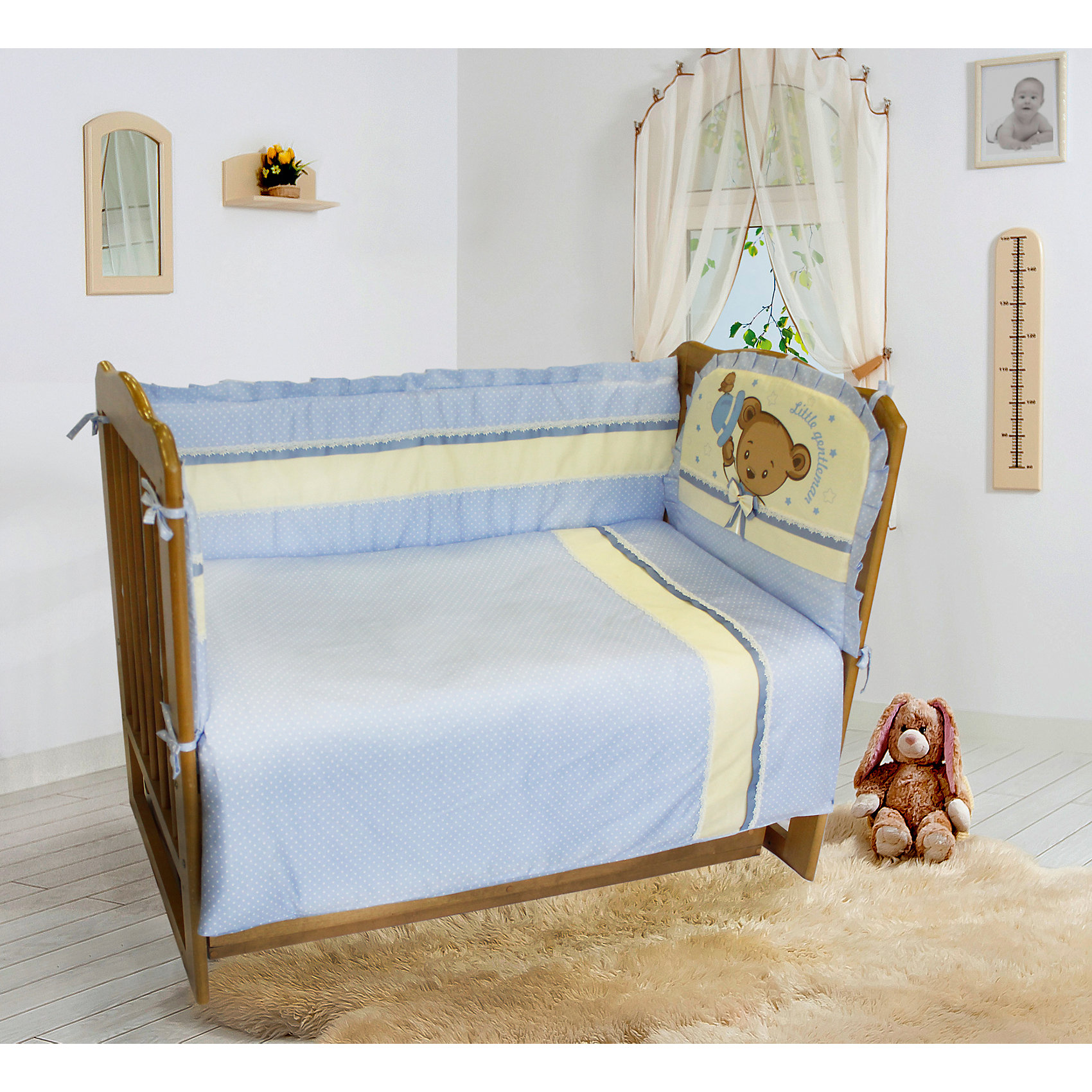фото Комплект постельного белья из 6 предметов Soni Kids "Мишка Джентельмен" голубой в горошек