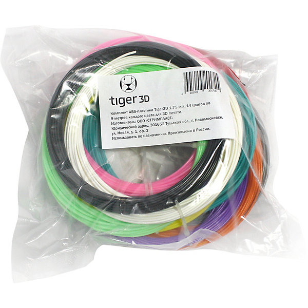 

Комплект ABS-пластика Tiger3D 1.75 мм, 14 цветов по 9 м., Разноцветный