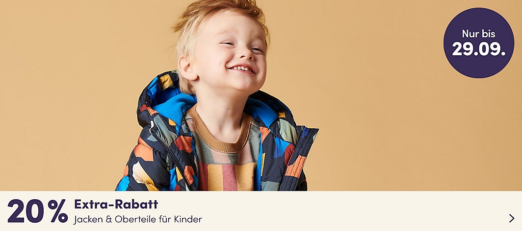 20 % Extra-Rabatt auf Jacken & Oberteile für Kinder
