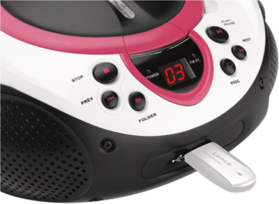 Neu Lenco SCD38 USB rosa Boombox CD/MP3Player mit