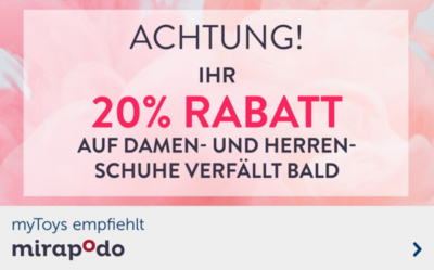 Ihr 20 % Rabatt auf Damen- und Herrenschuhe verfällt bald